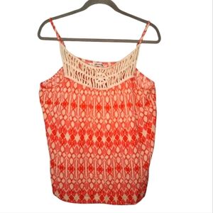 Maurices Pink Printed Crochet Yoke Spaghetti Strap Tank Top Plus Size 2